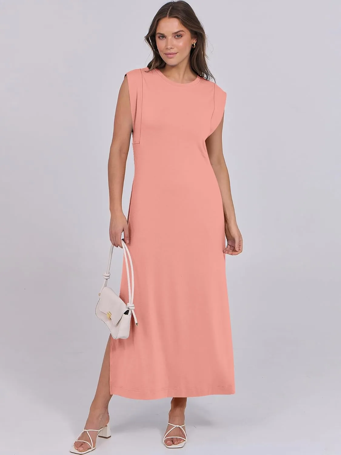 ANRABESS Womens Maxi Dresses 2025 Summer Casual Cap Sleeve Crew Neck Loose Split Beach Travel Long Shirt Sundress & Pockets