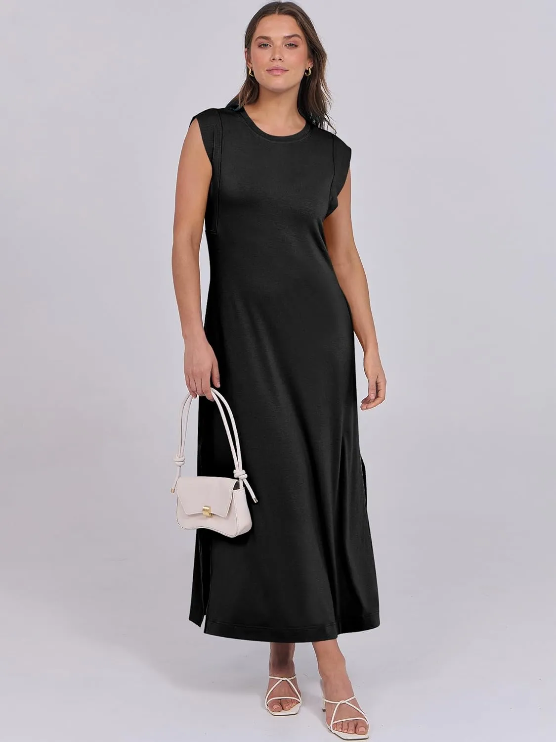 ANRABESS Womens Maxi Dresses 2025 Summer Casual Cap Sleeve Crew Neck Loose Split Beach Travel Long Shirt Sundress & Pockets
