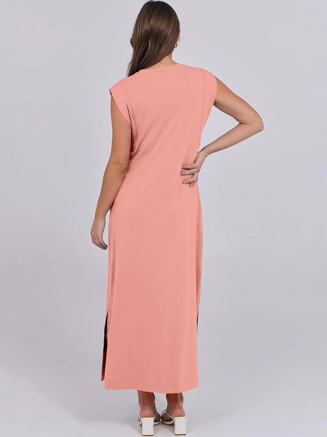 ANRABESS Womens Maxi Dresses 2025 Summer Casual Cap Sleeve Crew Neck Loose Split Beach Travel Long Shirt Sundress & Pockets