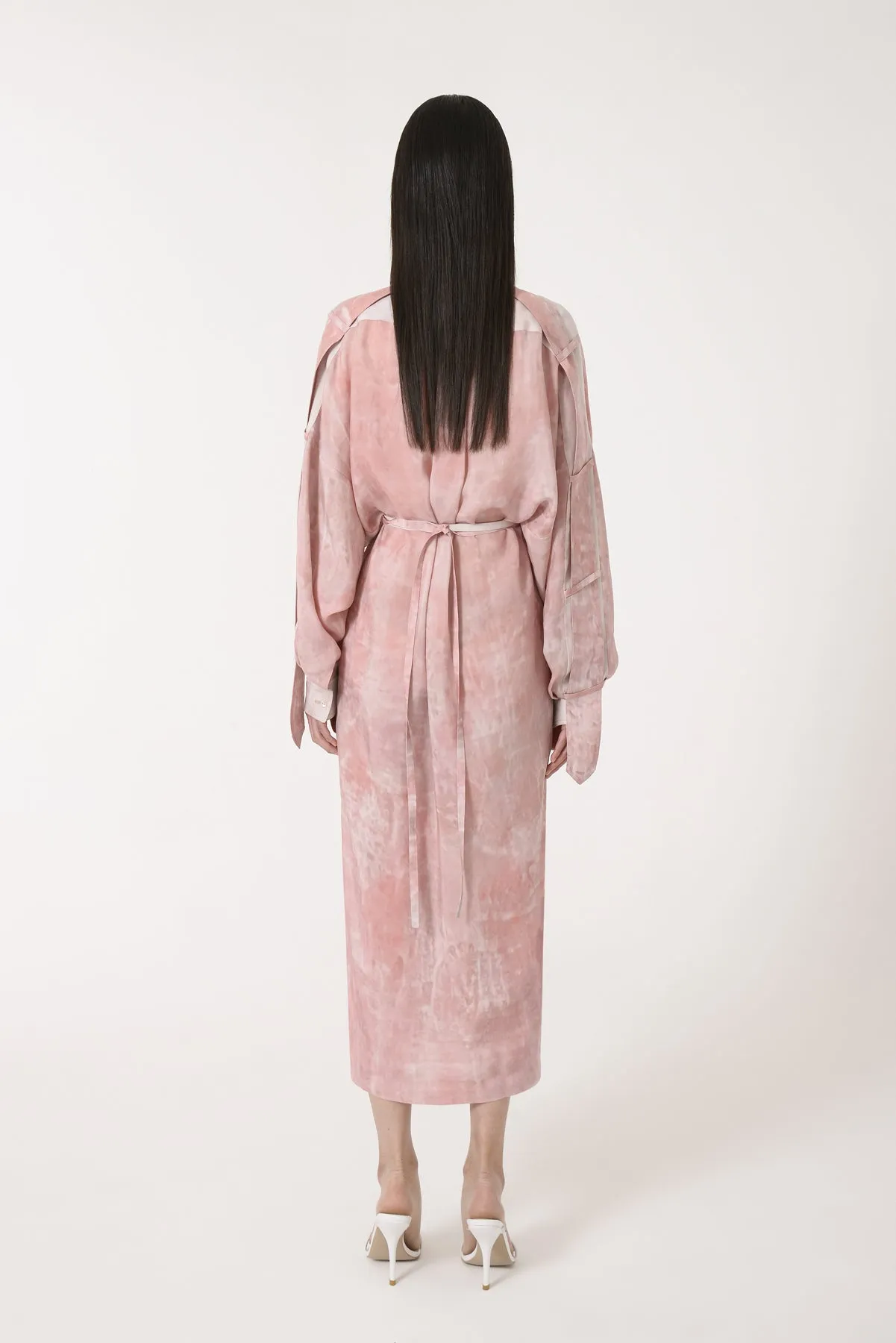 Belted Sleeves Robe Dress