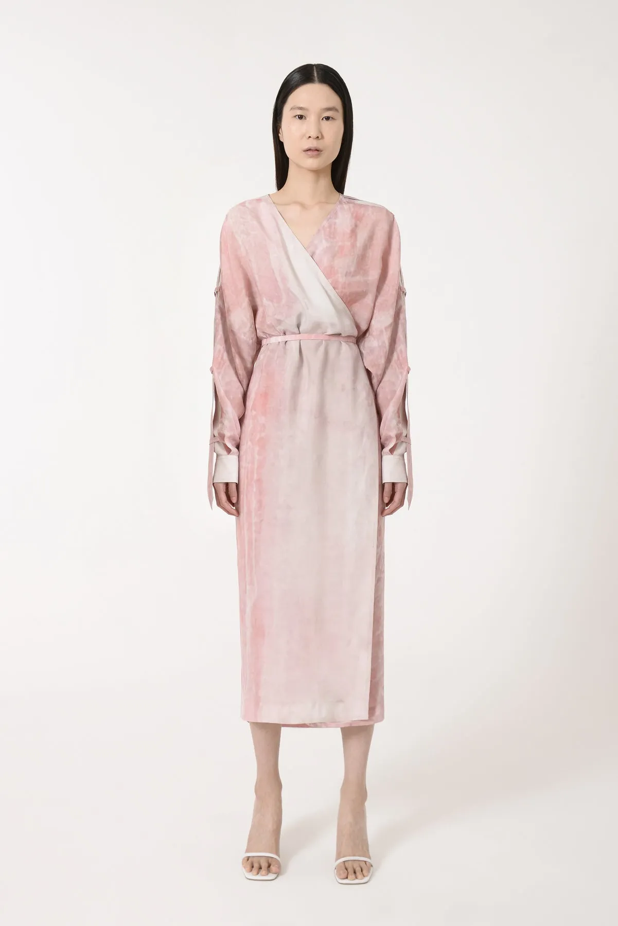 Belted Sleeves Robe Dress