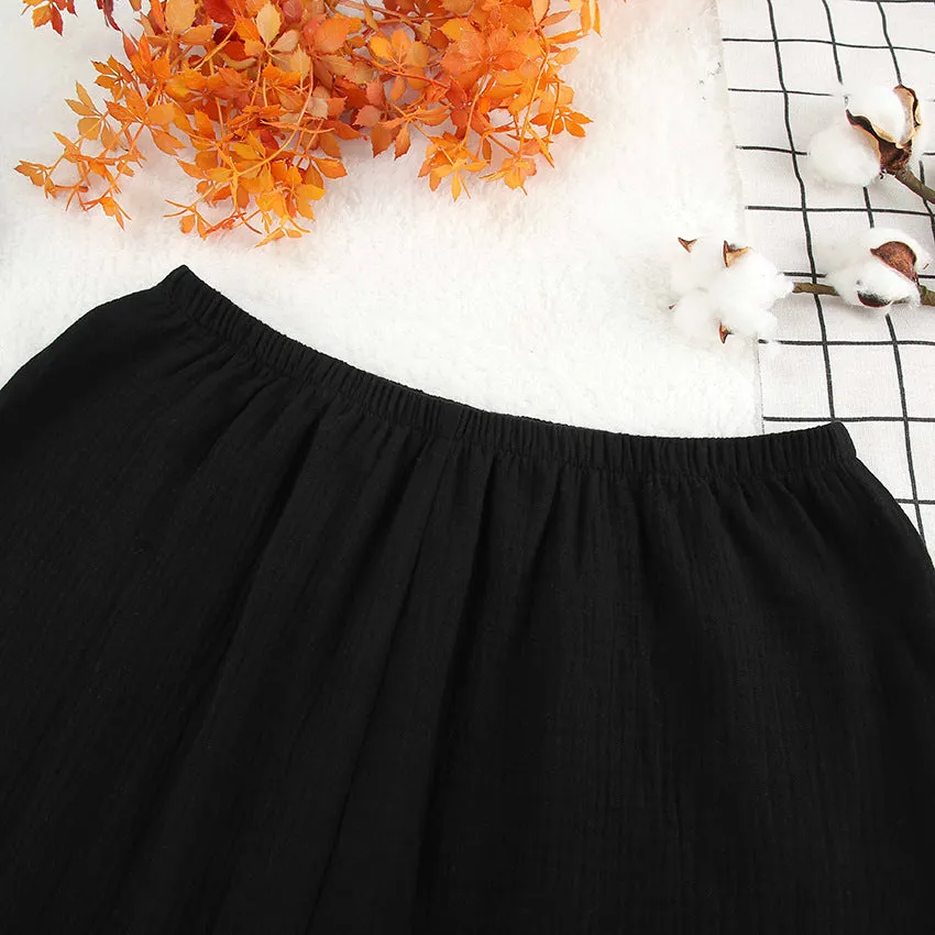 Black Pure Cotton Crepe V-Neck Pajama Set