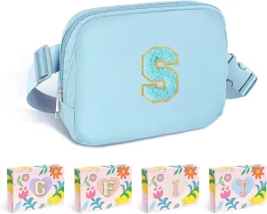 Blue Belt Bag Fanny Pack Crossbody Valentines Easter Day Birthday Gift Ideas for Her Flower Girl Daughter Sister Bestie Girlfriend Best Friend Top Niece Gifts from Auntie Initial Letter S