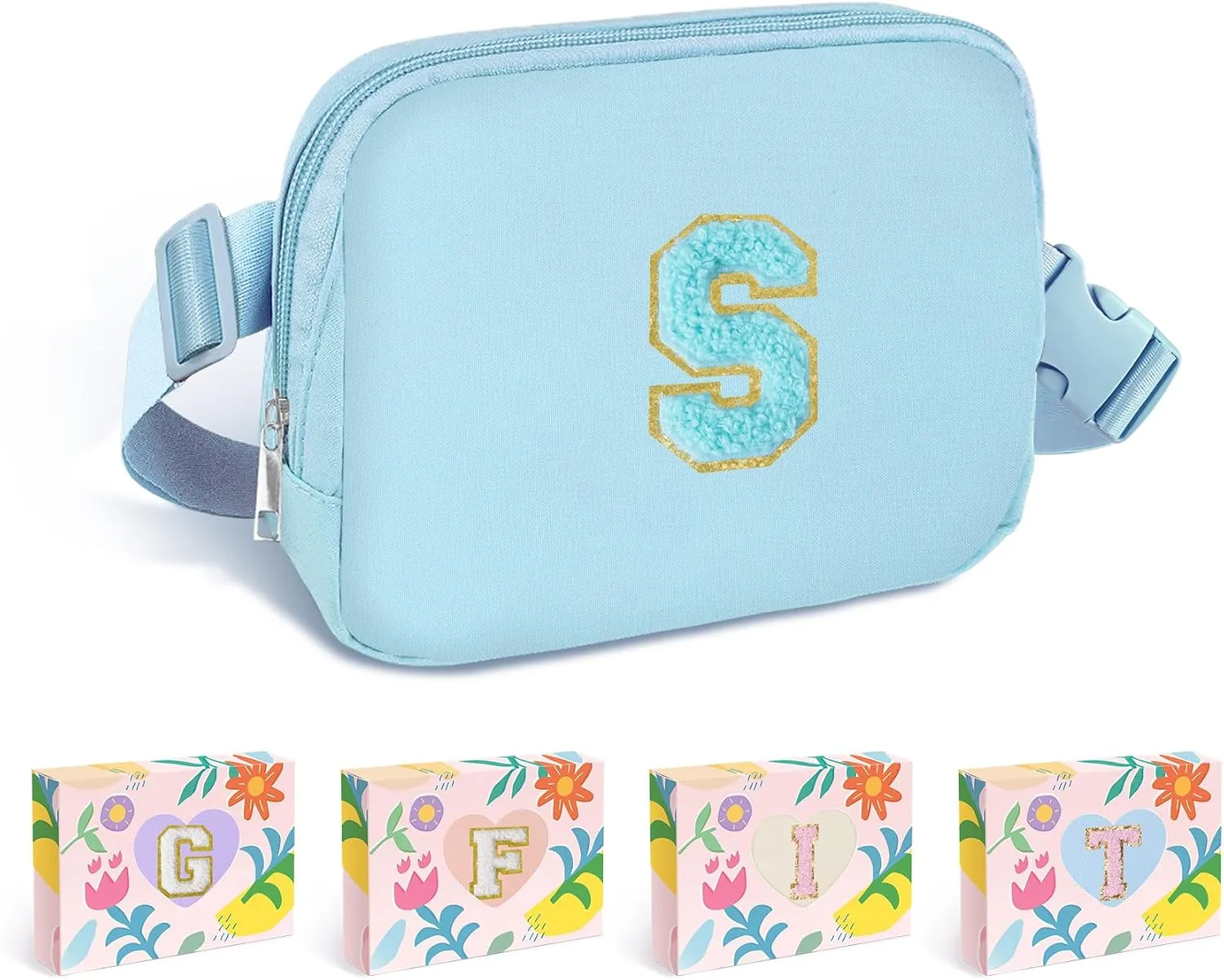 Blue Belt Bag Fanny Pack Crossbody Valentines Easter Day Birthday Gift Ideas for Her Flower Girl Daughter Sister Bestie Girlfriend Best Friend Top Niece Gifts from Auntie Initial Letter S
