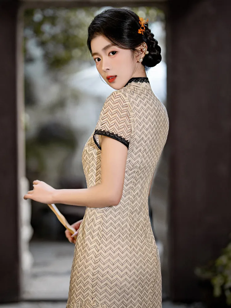 Cap Sleeve Floral Lace Full Length Mermaid Cheongsam Chinese Dress Day Dress