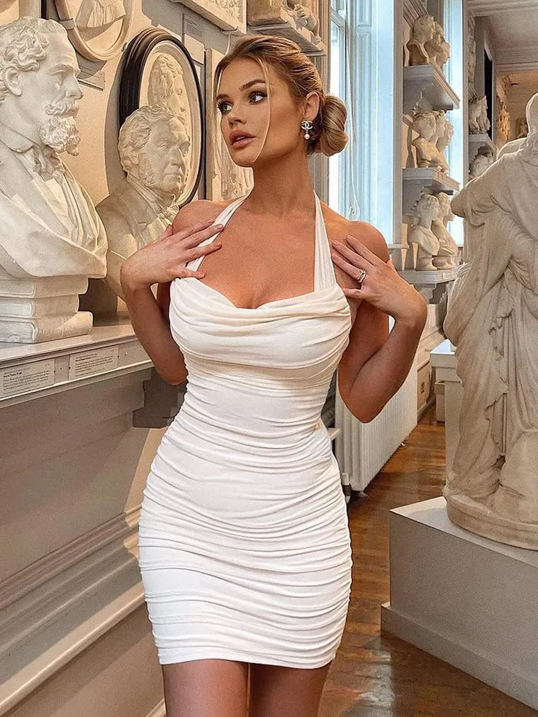 DAAWENXI Women's Sexy Halter Backless Night Out Empire Summer Mini Clubwear Dress