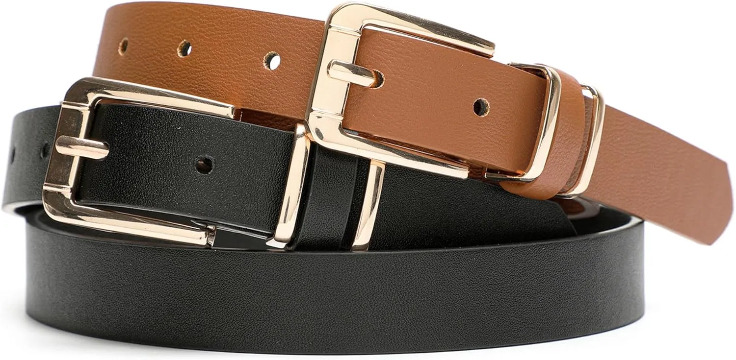 Earnda Women's Skinny Waist Belts for Jeans Dress, PU Leather Pin Buckle Thin Belt