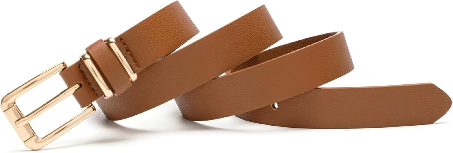 Earnda Women's Skinny Waist Belts for Jeans Dress, PU Leather Pin Buckle Thin Belt