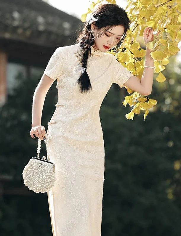 Elegant Lace Cheongsam Dress Long and Breathable Qipao