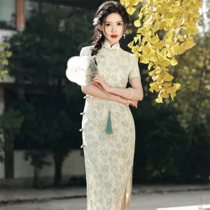 Elegant Lace Cheongsam Dress Long and Breathable Qipao