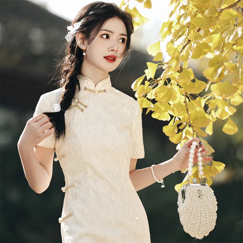 Elegant Lace Cheongsam Dress Long and Breathable Qipao