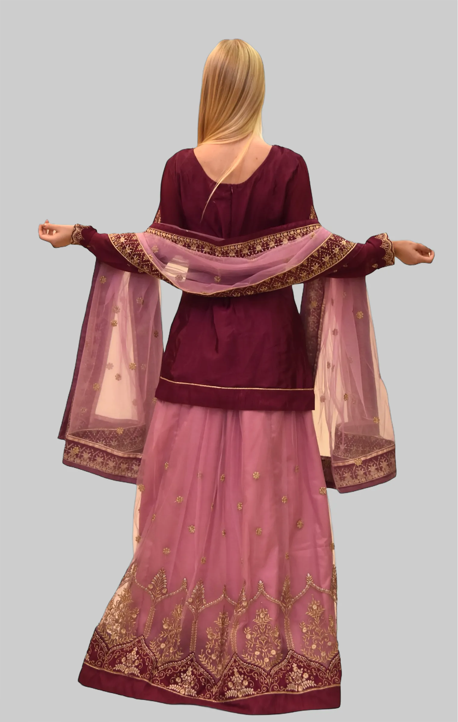 Embroidered Silk Byzantium Purple With Thulian Pink Skirt Anarkali Split Lehenga