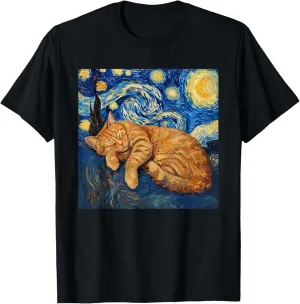 Funny Cat Van Gogh Starry Night T-Shirt
