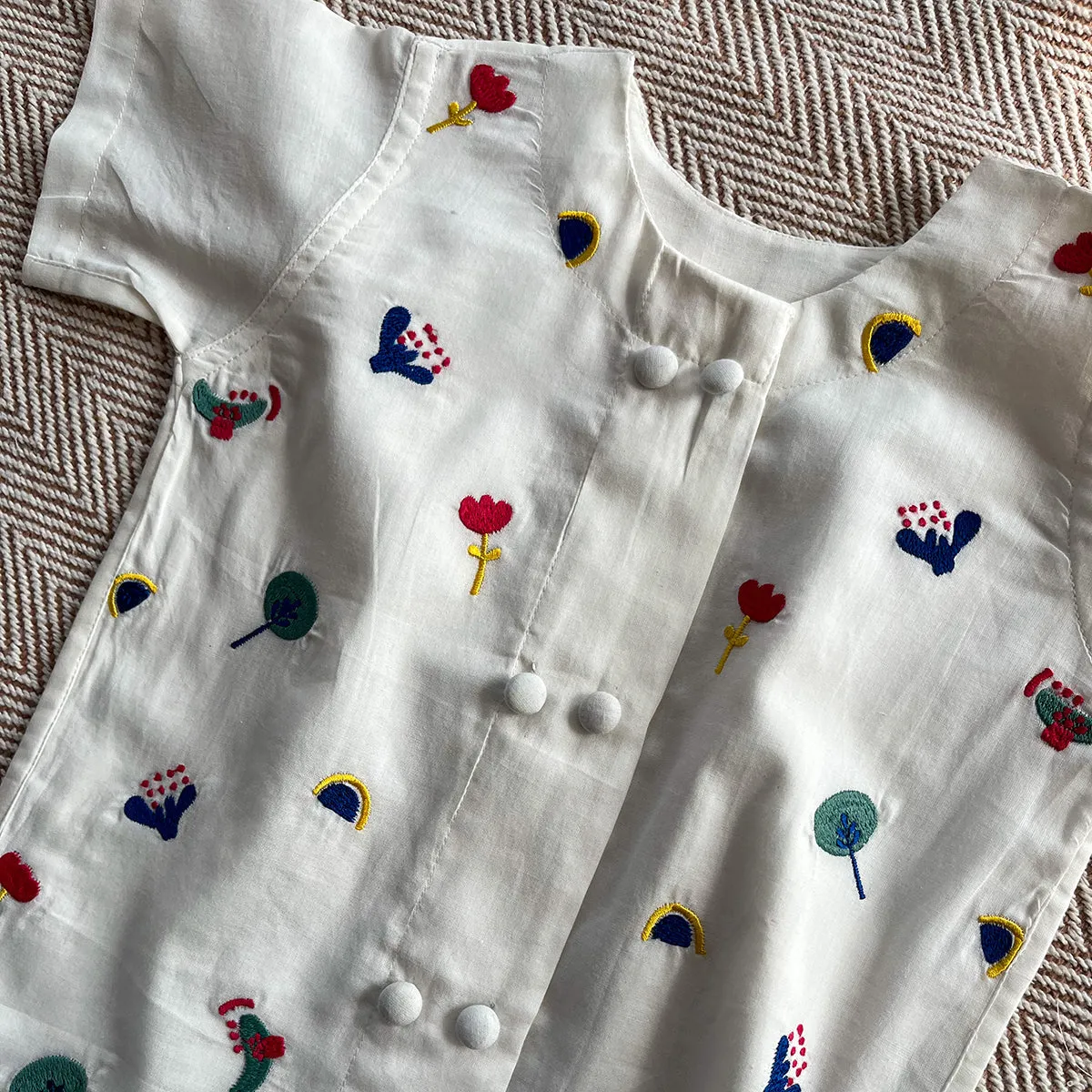 Kids Cotton Jhabla | Embroidered | White