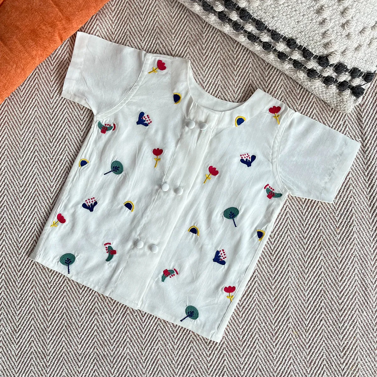 Kids Cotton Jhabla | Embroidered | White