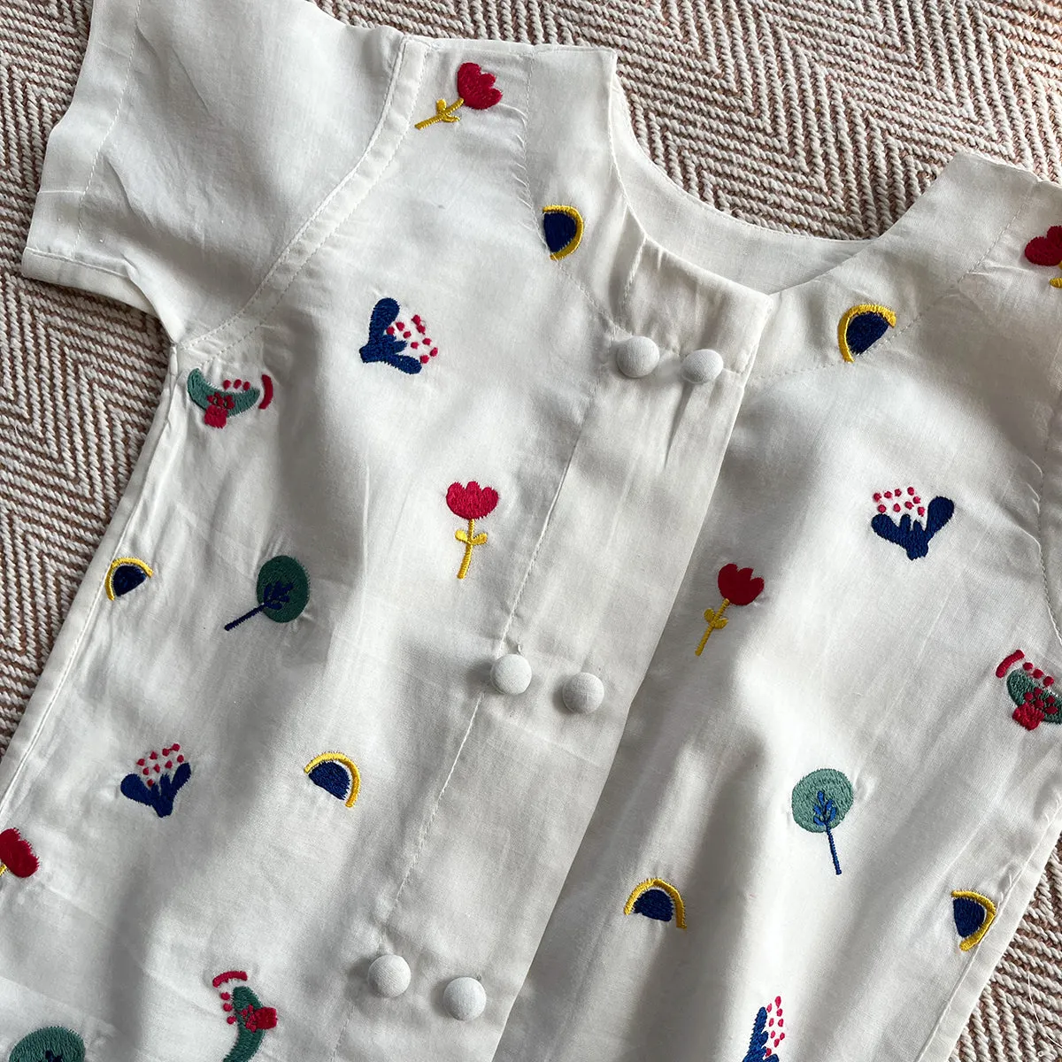Kids Cotton Jhabla | Embroidered | White