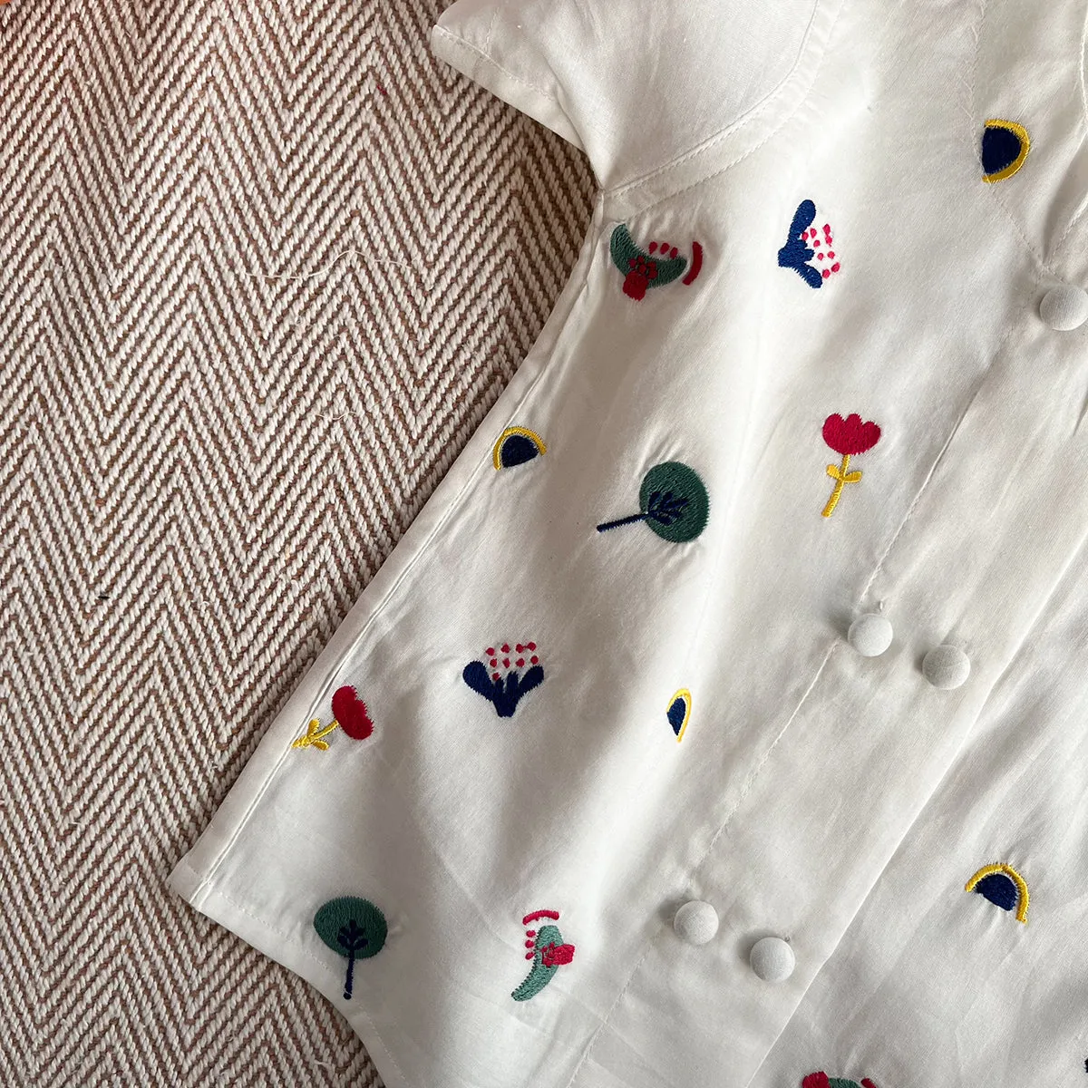 Kids Cotton Jhabla | Embroidered | White