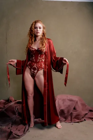 .Kilo Brava Satin Maxi Robe in Ruby Wine & Almond
