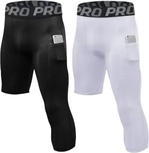 LANBAOSI 2 Pack 3/4 One Leg Compression Tights for Basketball Leg Sleeve Capri Athletic Base Layer Underwear for Gym Running