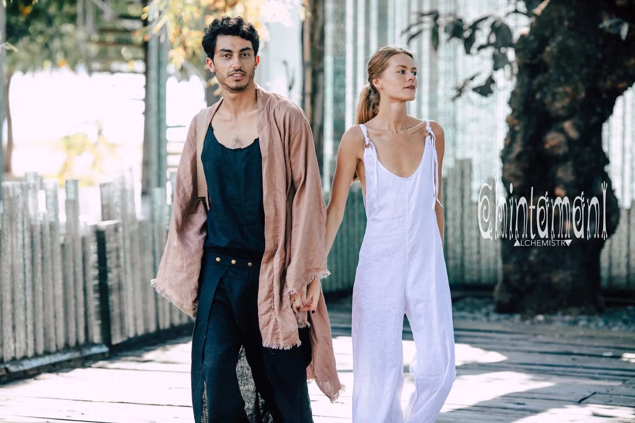 Long Linen Japanese Kimono Robe / Cardigan for Men / Dusty Pink