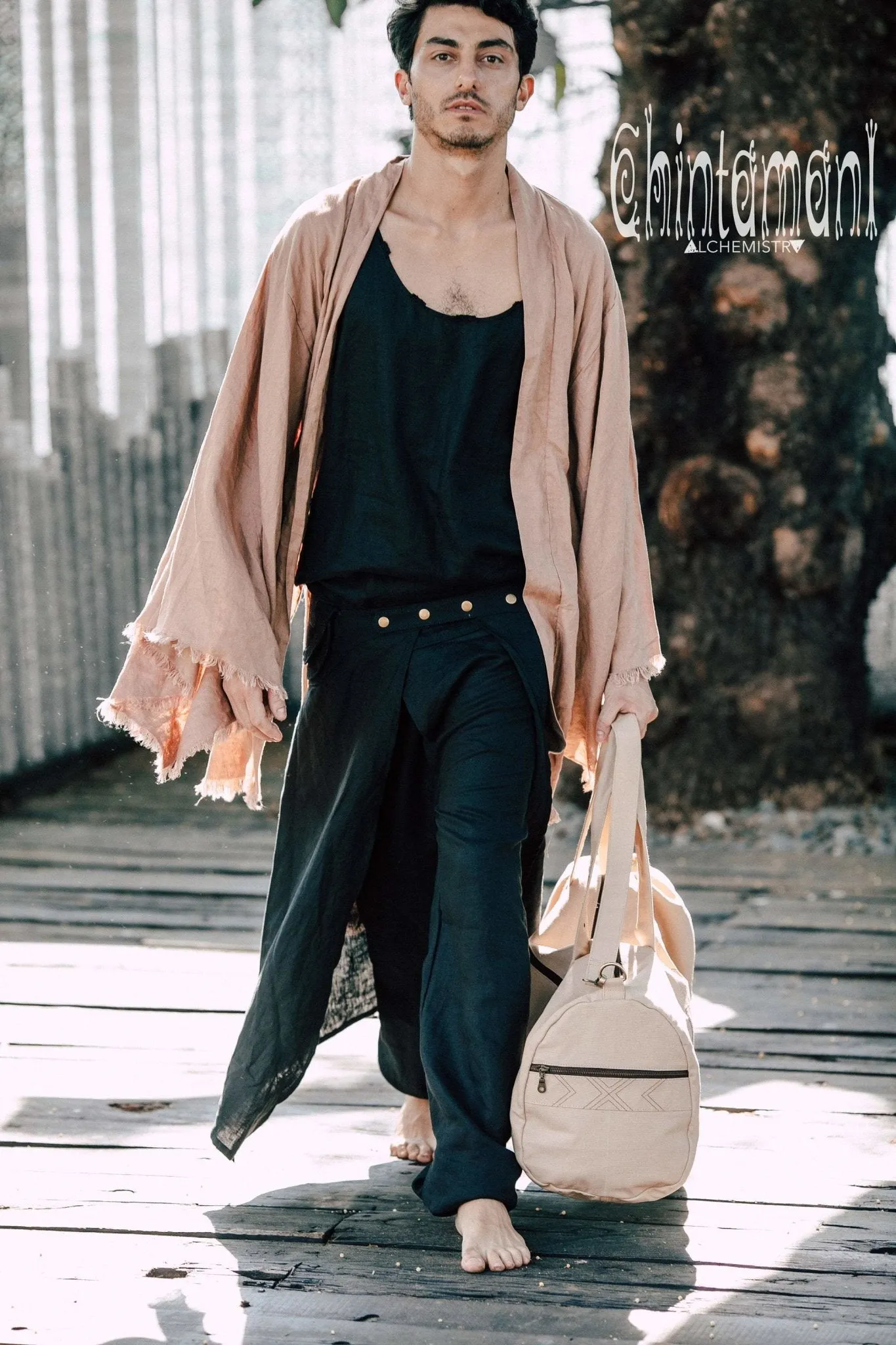 Long Linen Japanese Kimono Robe / Cardigan for Men / Dusty Pink