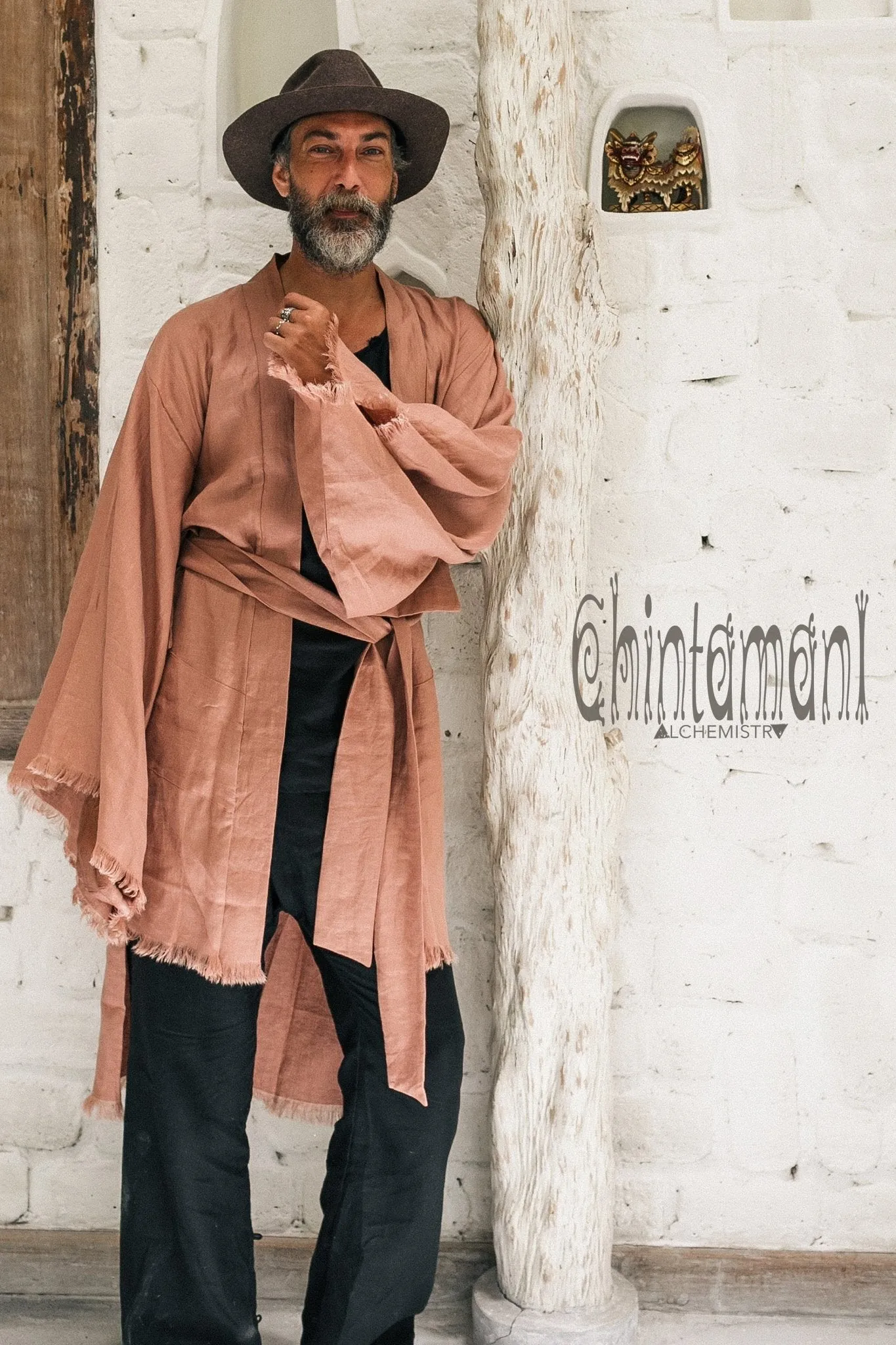 Long Linen Japanese Kimono Robe / Cardigan for Men / Dusty Pink