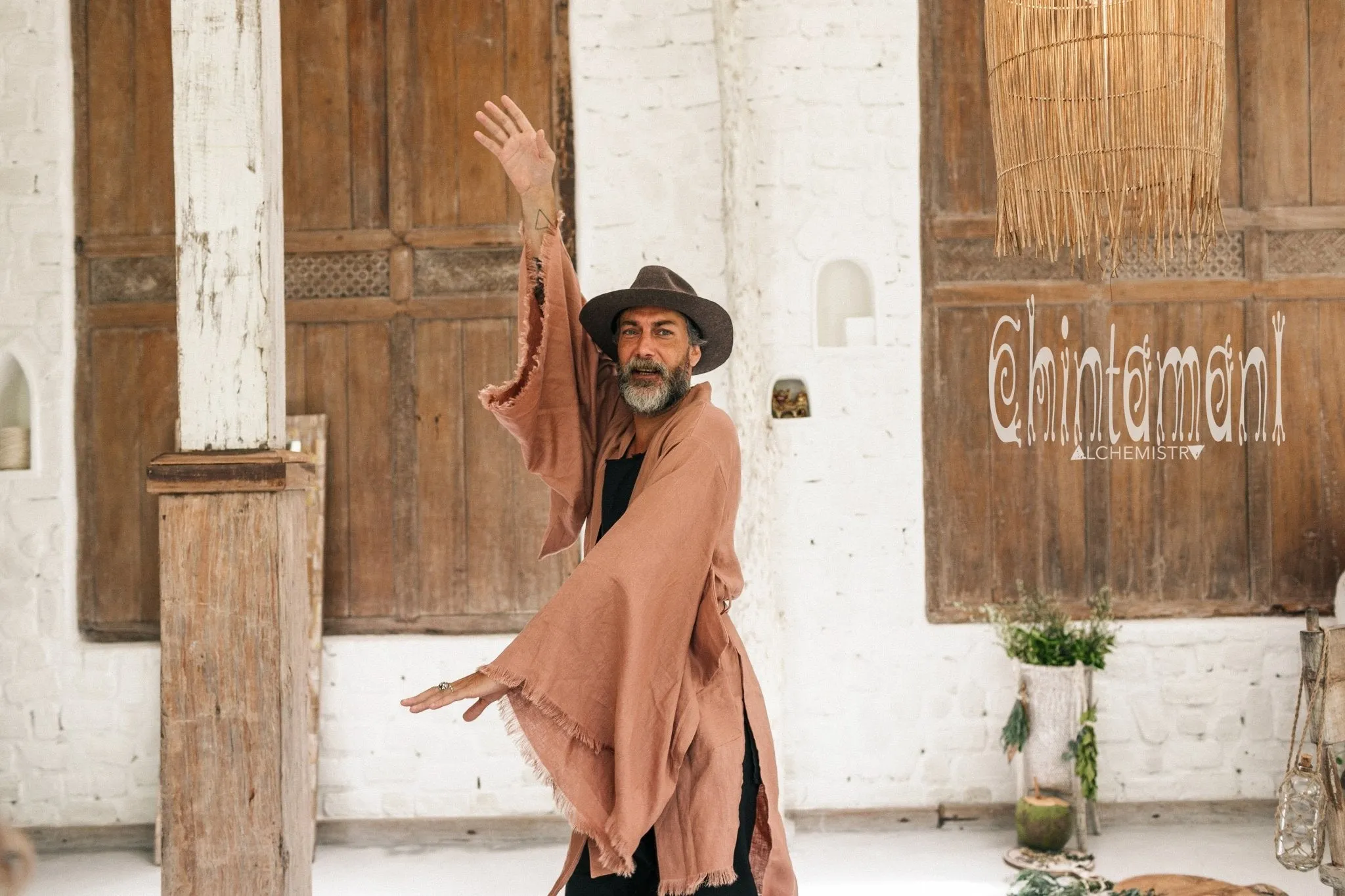 Long Linen Japanese Kimono Robe / Cardigan for Men / Dusty Pink