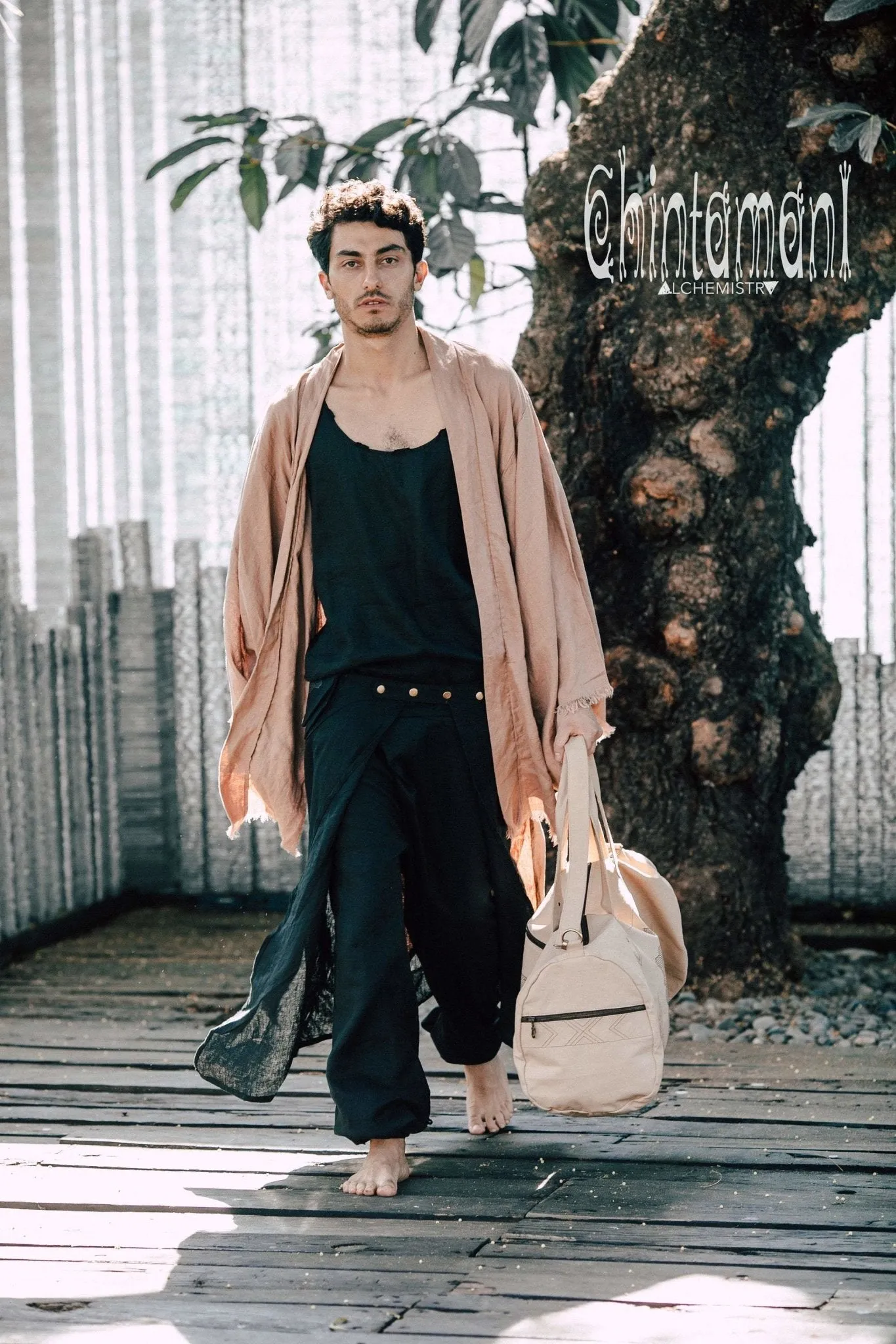 Long Linen Japanese Kimono Robe / Cardigan for Men / Dusty Pink