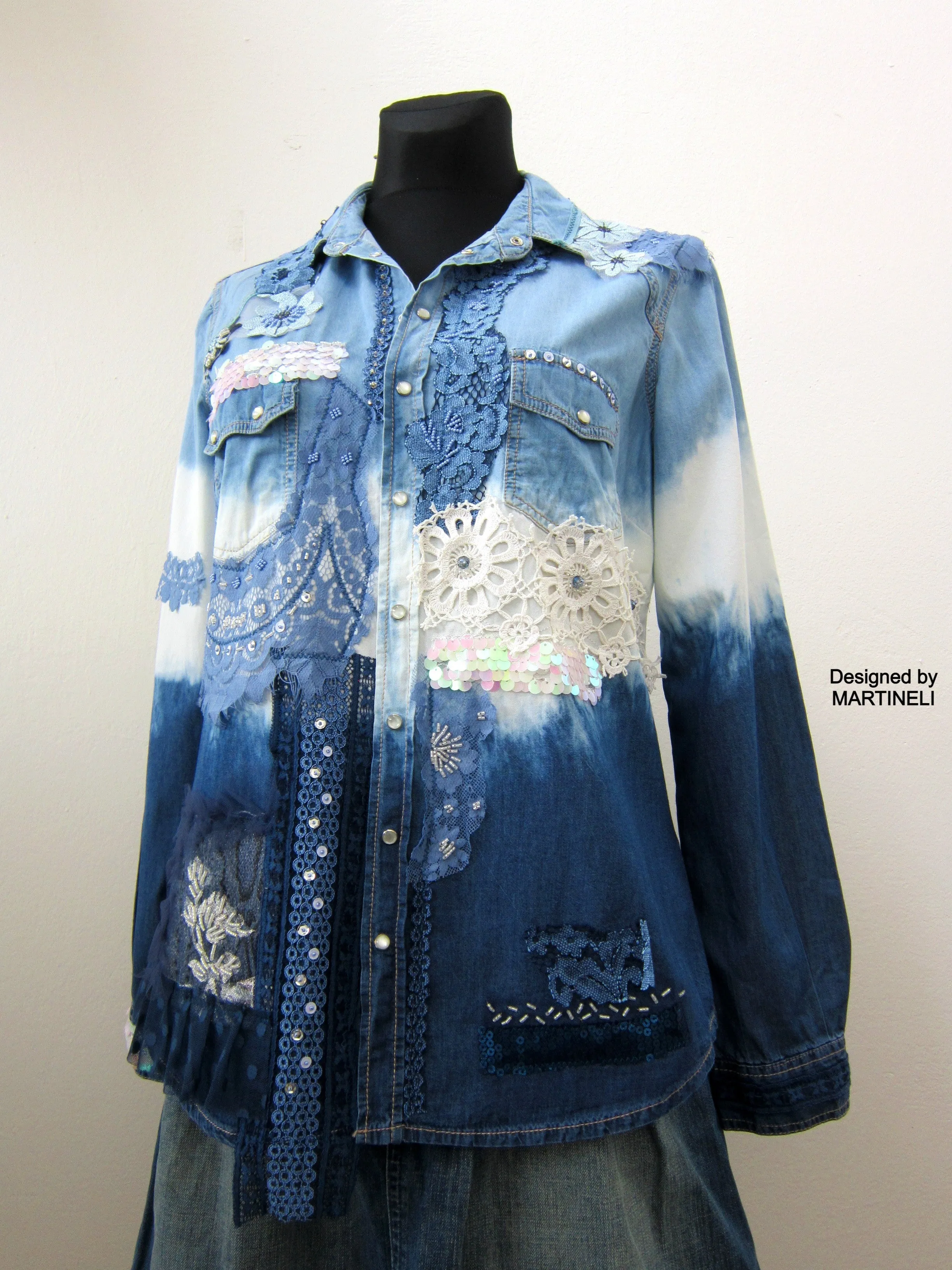 Long Sleeve Denim Shirt for Women,M/L Embroidered Shirt