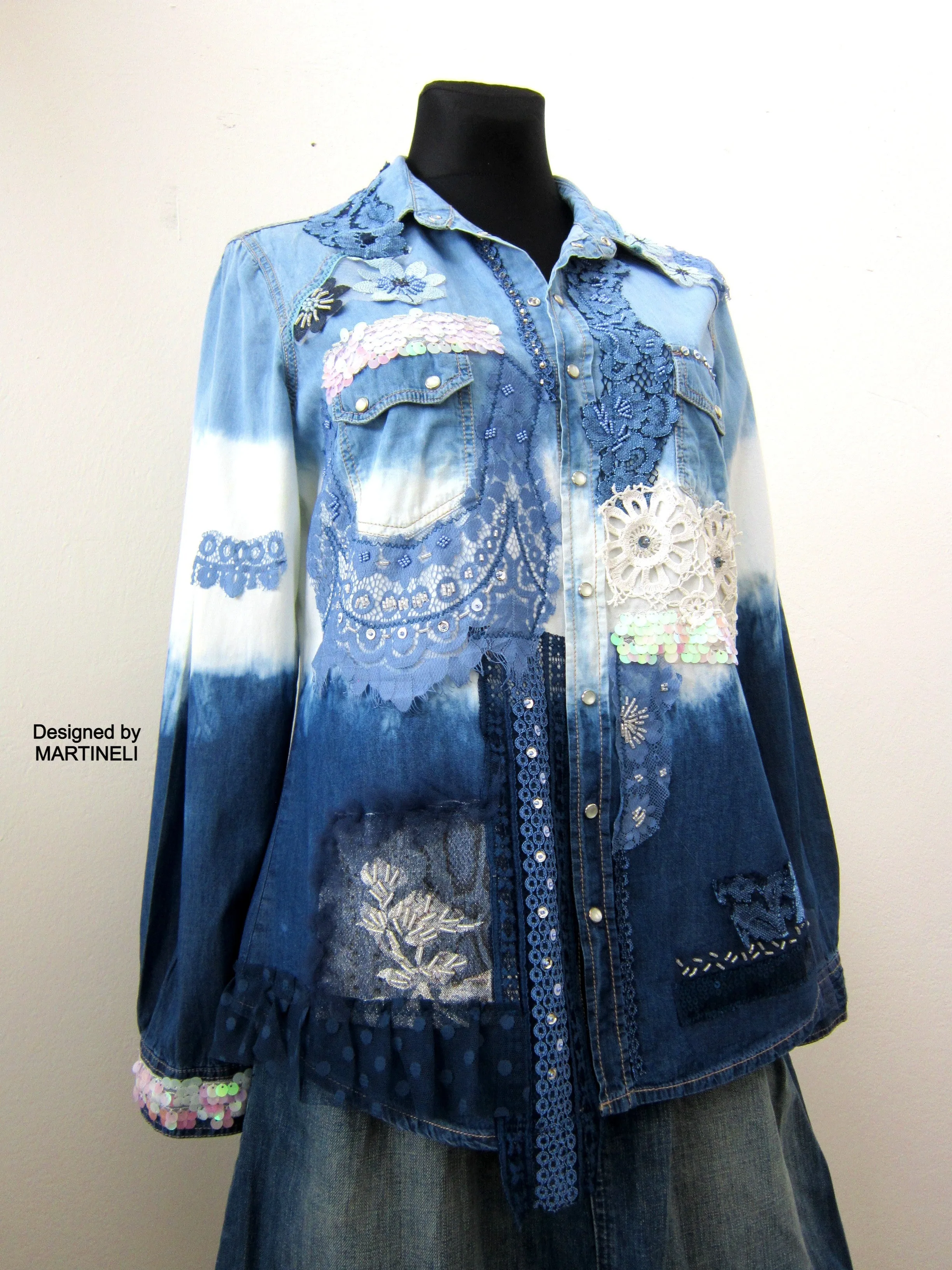 Long Sleeve Denim Shirt for Women,M/L Embroidered Shirt