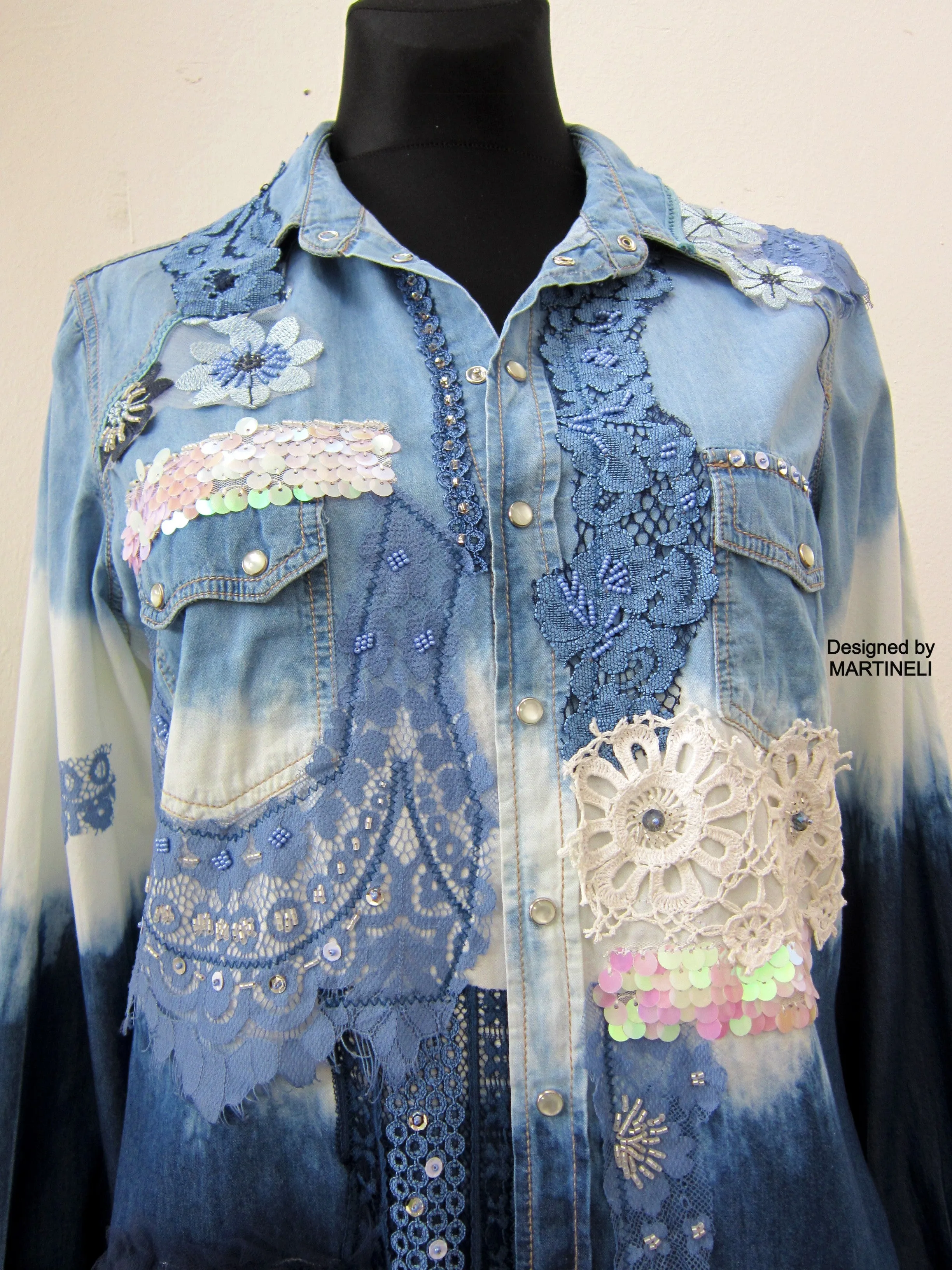 Long Sleeve Denim Shirt for Women,M/L Embroidered Shirt