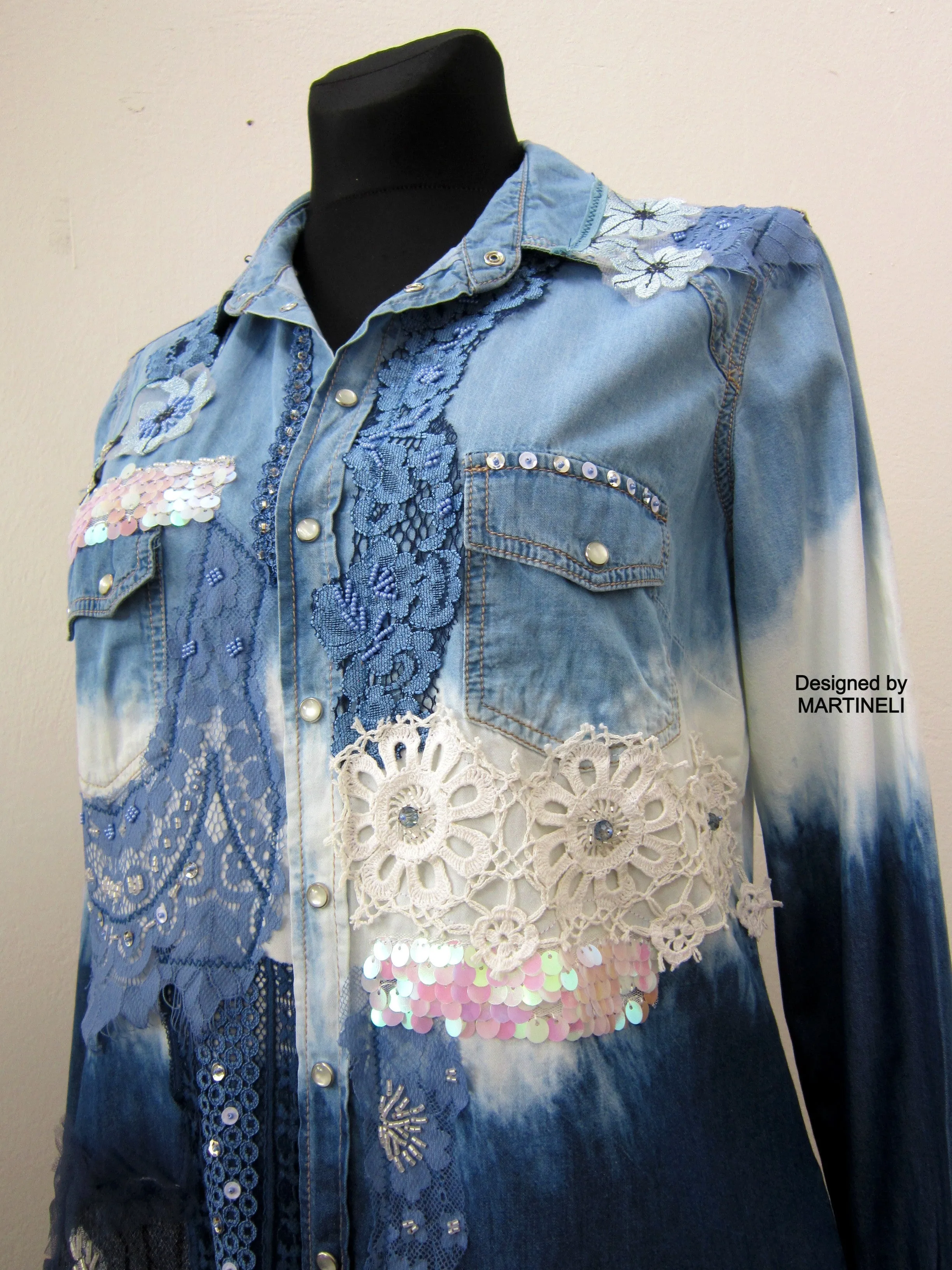 Long Sleeve Denim Shirt for Women,M/L Embroidered Shirt