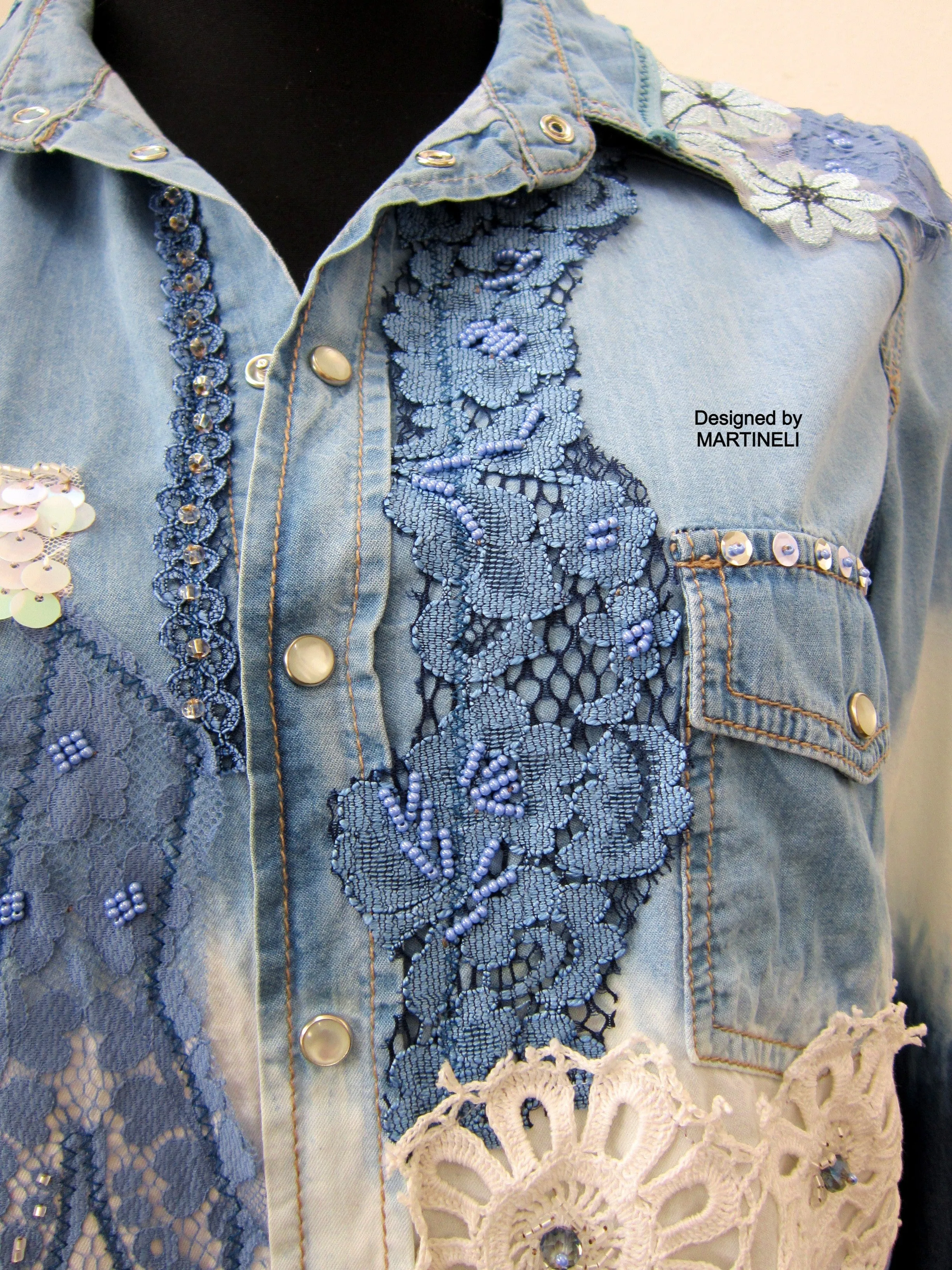 Long Sleeve Denim Shirt for Women,M/L Embroidered Shirt