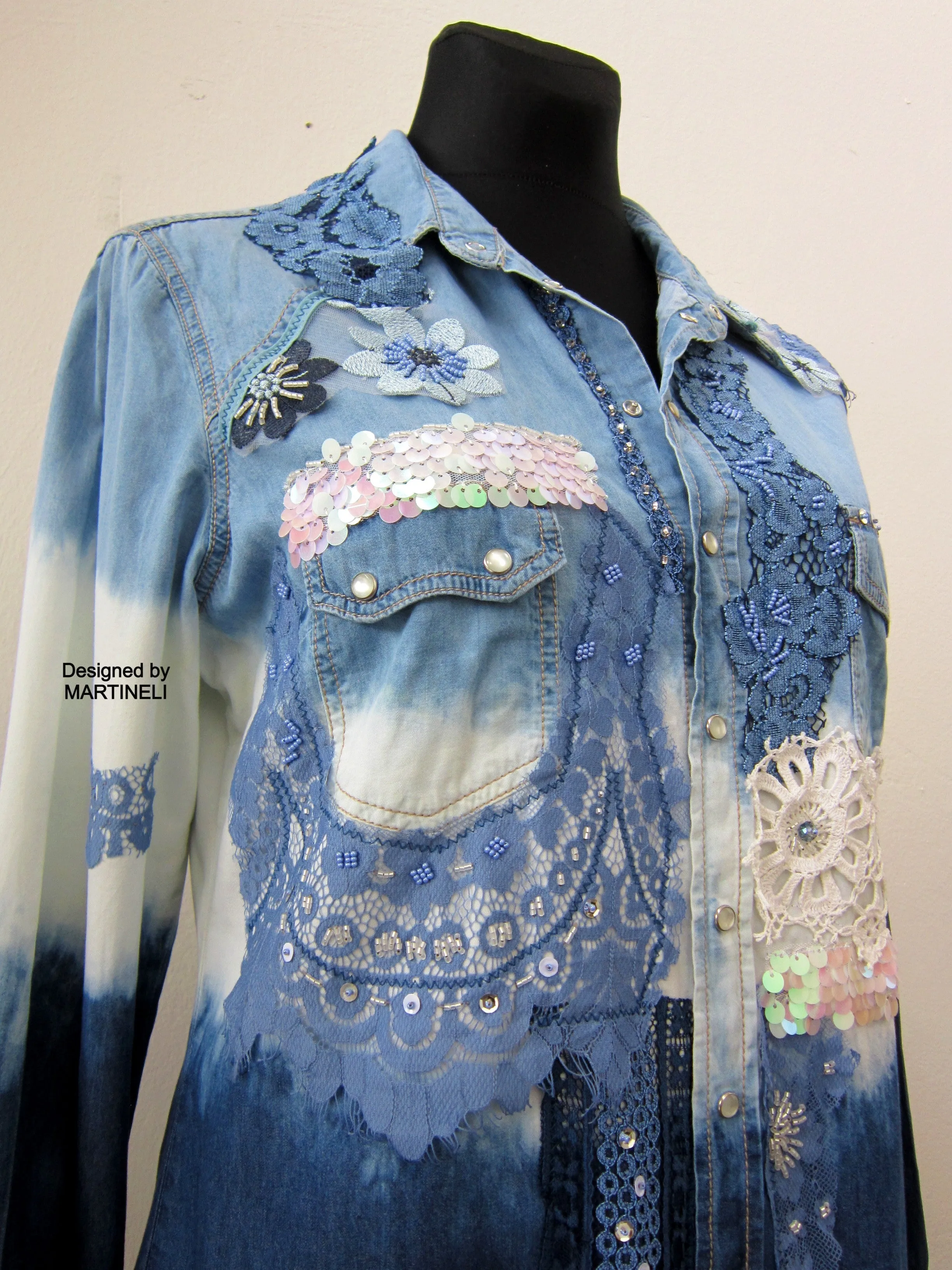 Long Sleeve Denim Shirt for Women,M/L Embroidered Shirt