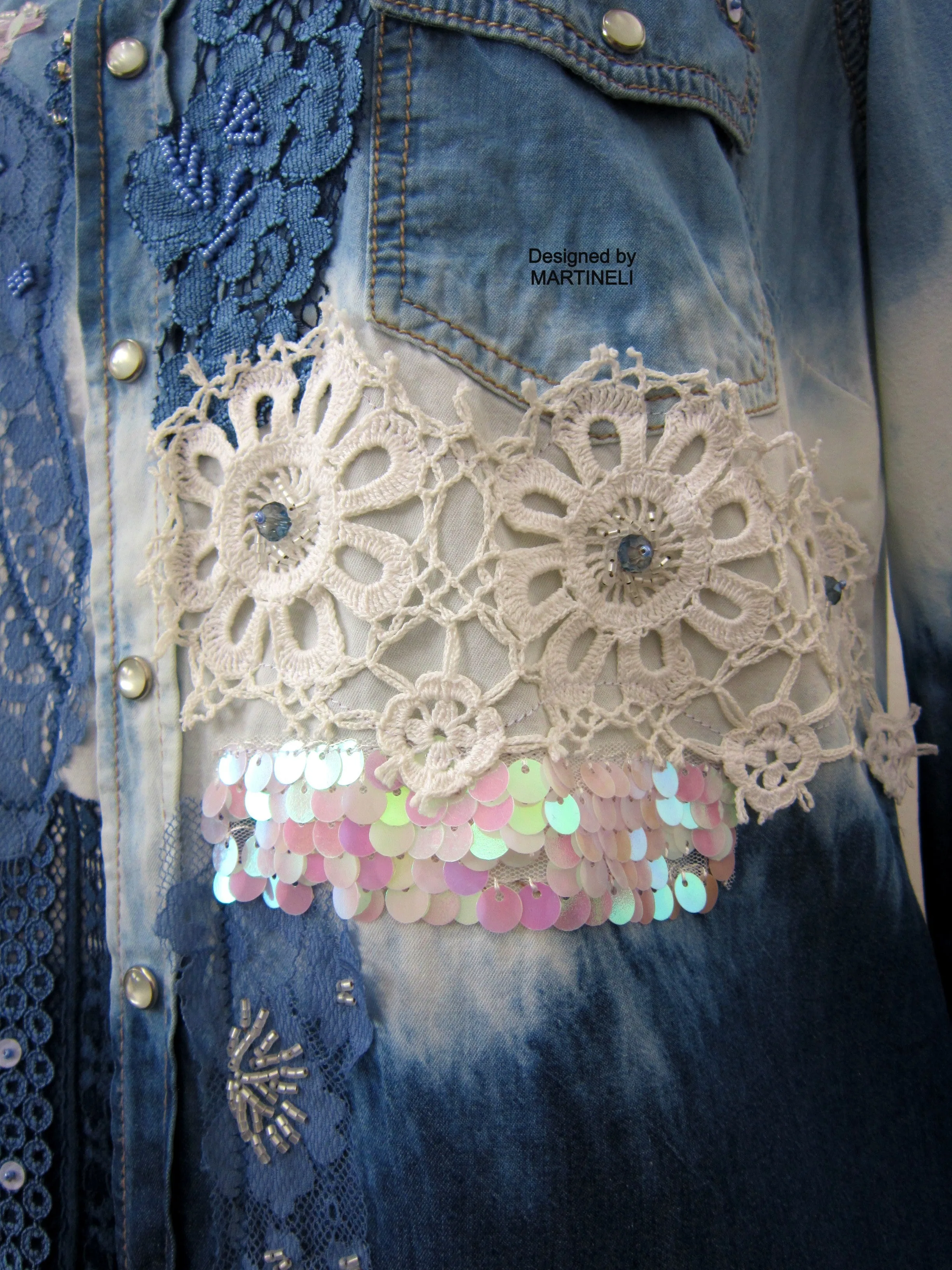 Long Sleeve Denim Shirt for Women,M/L Embroidered Shirt