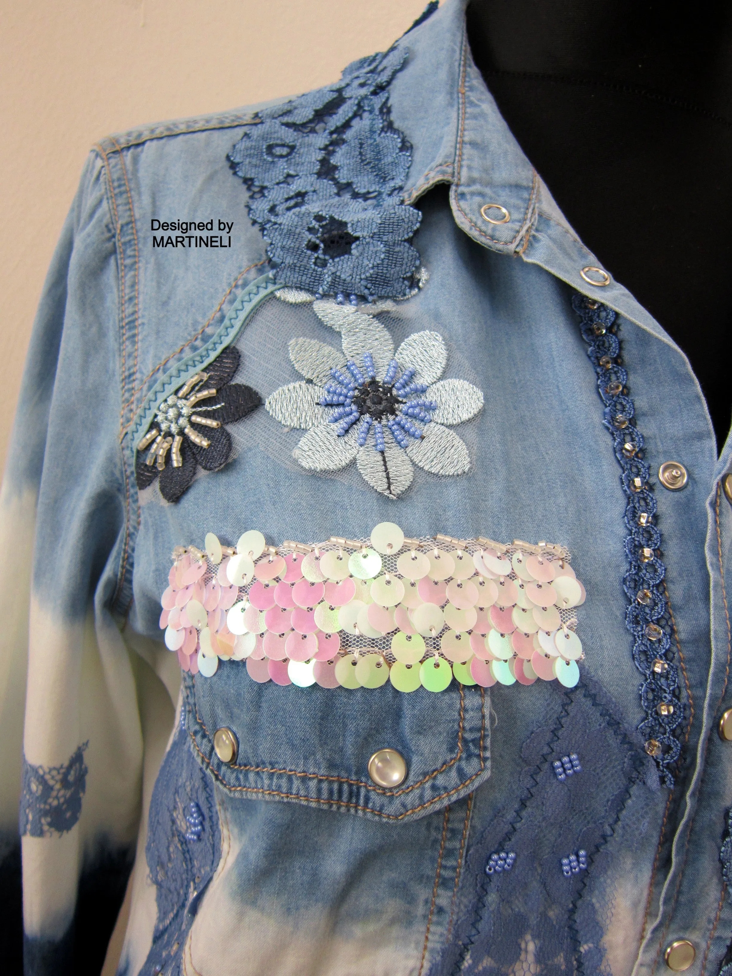 Long Sleeve Denim Shirt for Women,M/L Embroidered Shirt