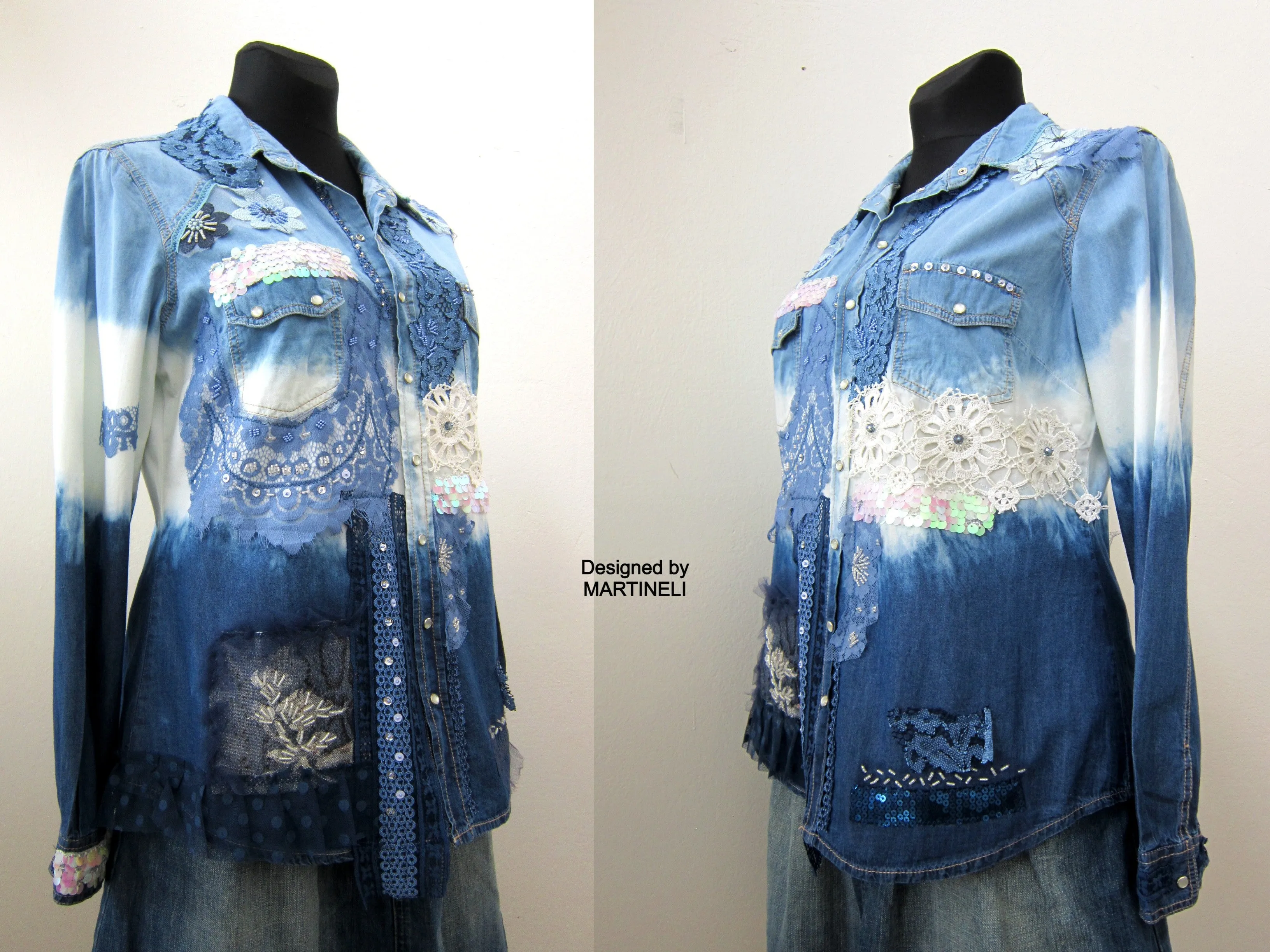 Long Sleeve Denim Shirt for Women,M/L Embroidered Shirt