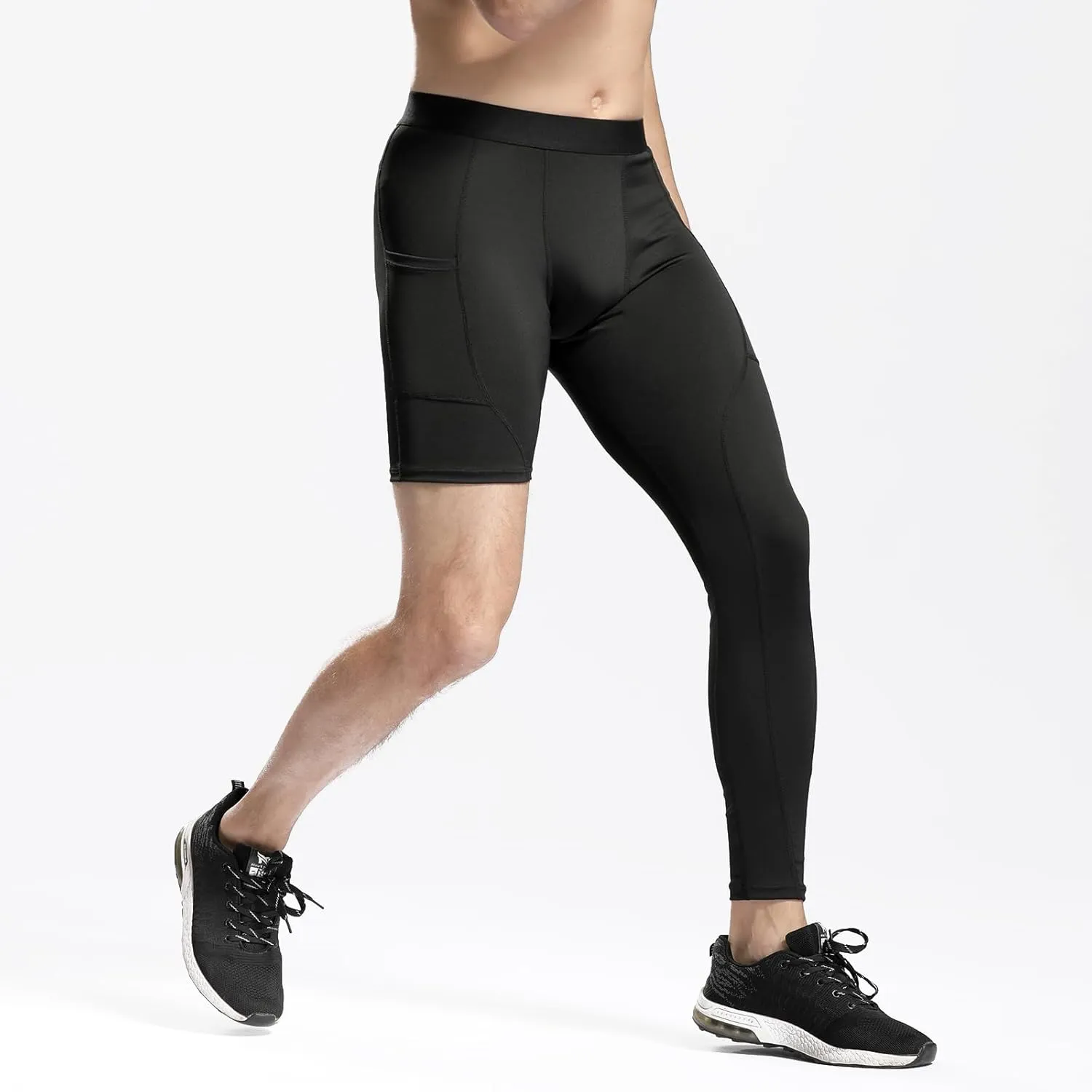 Mens One Leg Compression Pants Full Length Tight Basketball 1/2 Single Leg Long Pant Base Layer Leggings Underwear