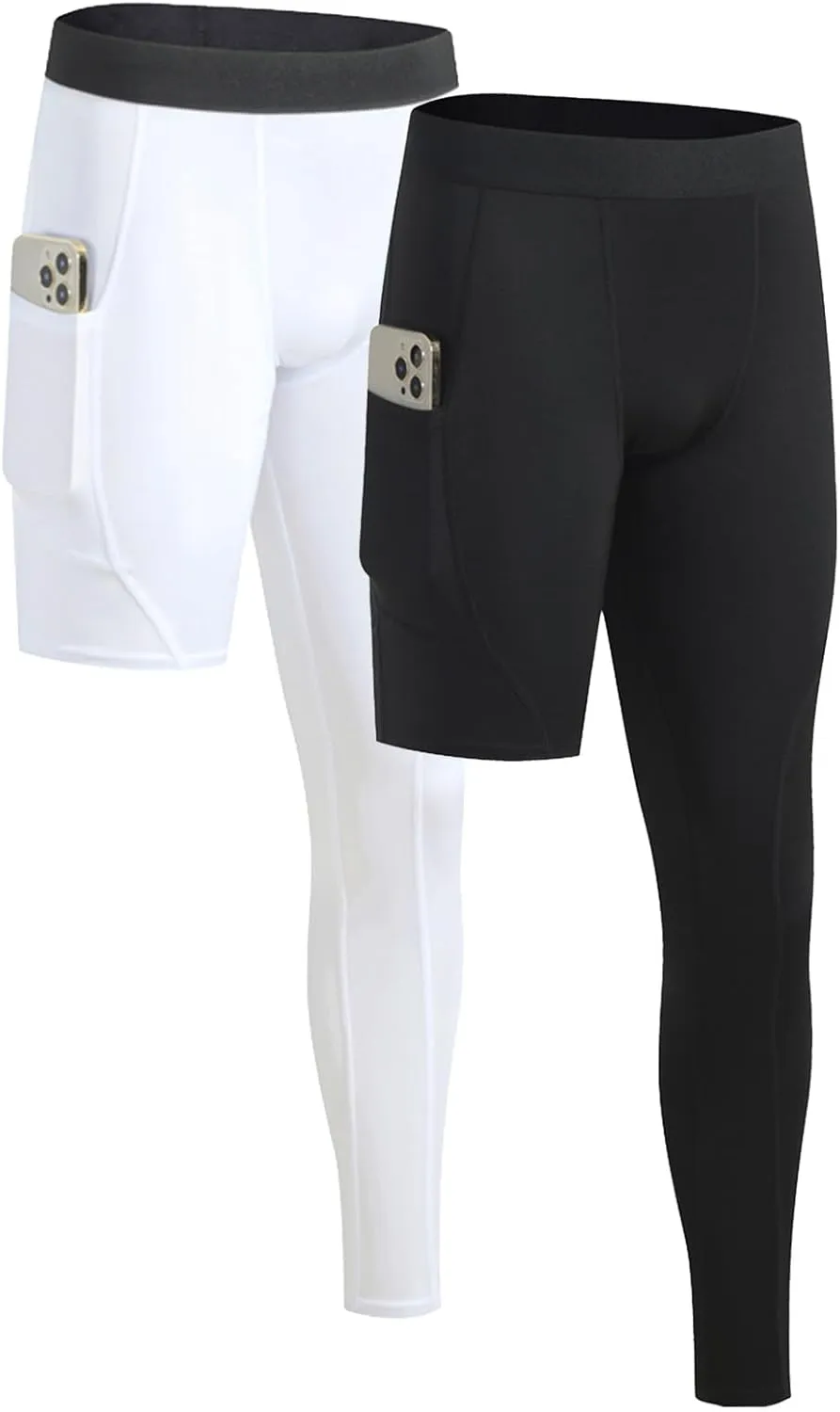 Mens One Leg Compression Pants Full Length Tight Basketball 1/2 Single Leg Long Pant Base Layer Leggings Underwear