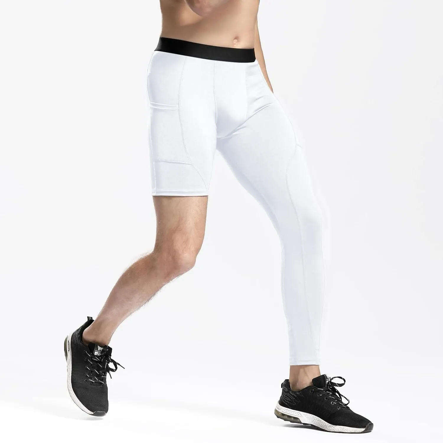 Mens One Leg Compression Pants Full Length Tight Basketball 1/2 Single Leg Long Pant Base Layer Leggings Underwear