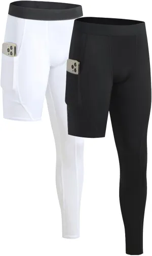Mens One Leg Compression Pants Full Length Tight Basketball 1/2 Single Leg Long Pant Base Layer Leggings Underwear