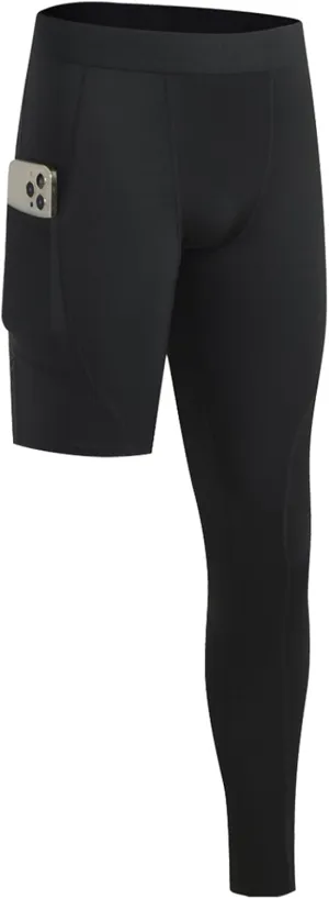 Mens One Leg Compression Pants Full Length Tight Basketball 1/2 Single Leg Long Pant Base Layer Leggings Underwear