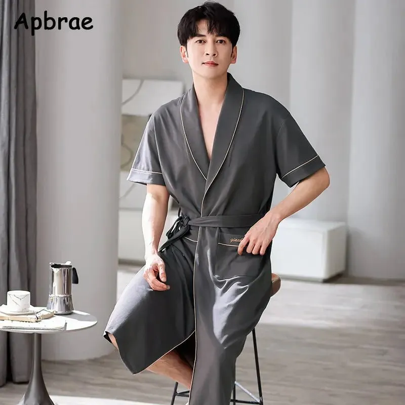 Men's Soft Cotton Bathrobe Dark Grey Half Sleeve Solid Robe Big Size 4XL