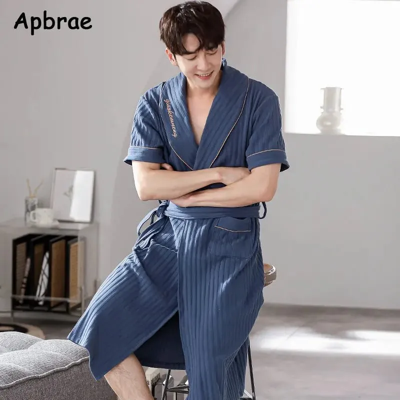 Men's Soft Cotton Bathrobe Dark Grey Half Sleeve Solid Robe Big Size 4XL
