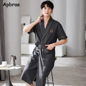 Men's Soft Cotton Bathrobe Dark Grey Half Sleeve Solid Robe Big Size 4XL