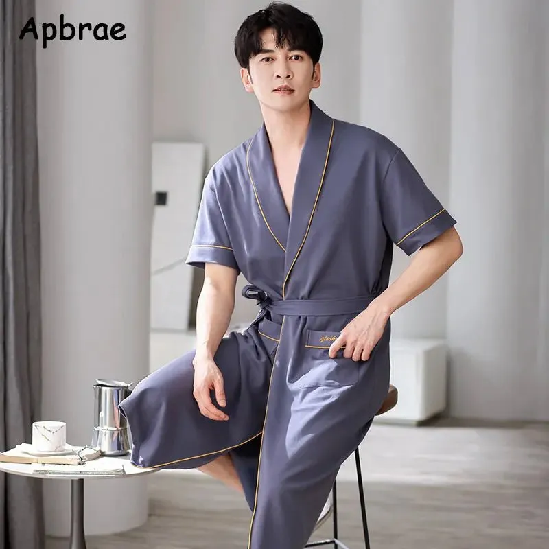 Men's Soft Cotton Bathrobe Dark Grey Half Sleeve Solid Robe Big Size 4XL