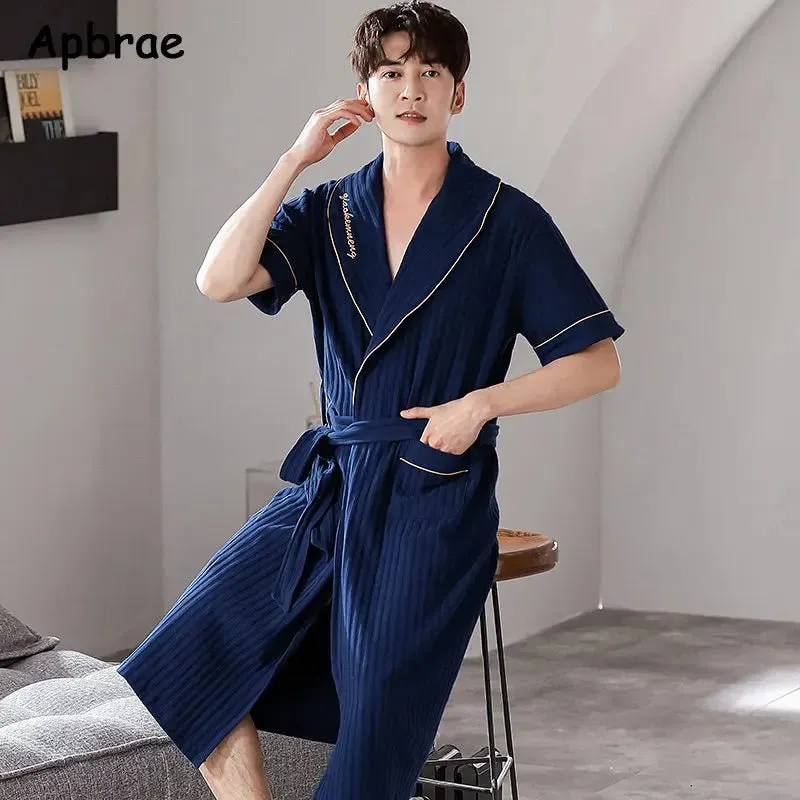 Men's Soft Cotton Bathrobe Dark Grey Half Sleeve Solid Robe Big Size 4XL