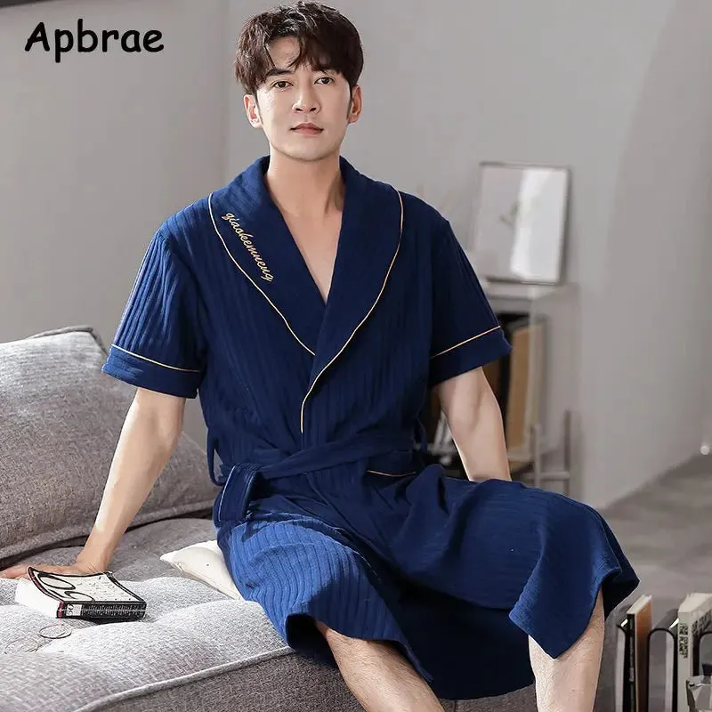 Men's Soft Cotton Bathrobe Dark Grey Half Sleeve Solid Robe Big Size 4XL