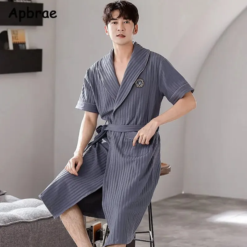 Men's Soft Cotton Bathrobe Dark Grey Half Sleeve Solid Robe Big Size 4XL