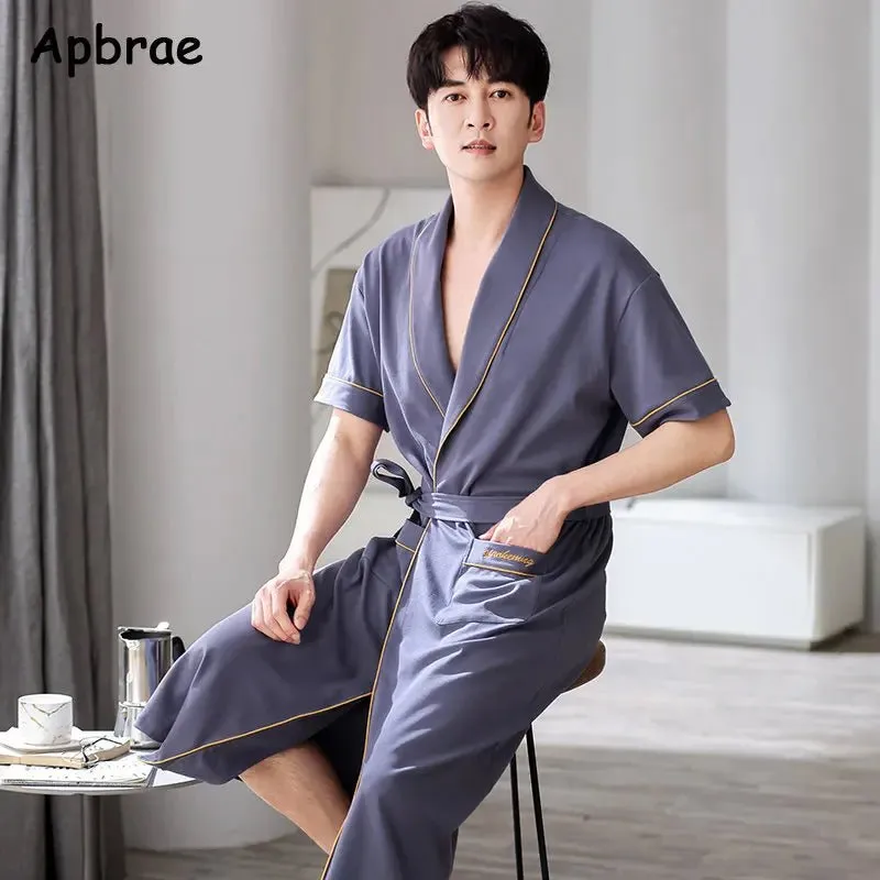 Men's Soft Cotton Bathrobe Dark Grey Half Sleeve Solid Robe Big Size 4XL
